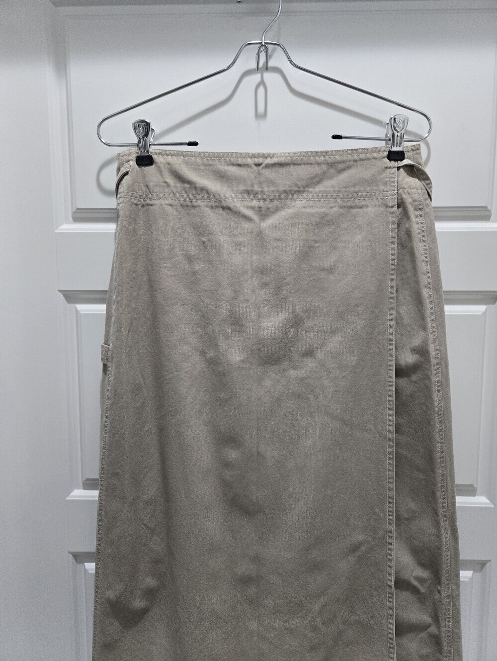 VINTAGE Y2K AMERICAN EAGLE COTTON KHAKI WRAP MAXI SKIRT WOMEN 6 BIB FRONT AEO - Picture 7 of 12